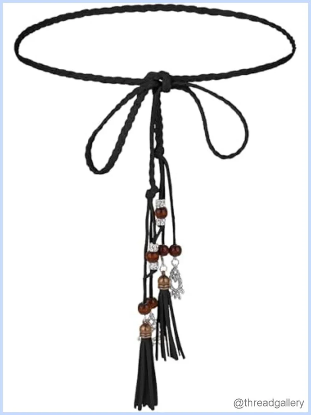 PU Leather Rope Waist Belt Woven Tassel Chain for Dress Skirt Boho